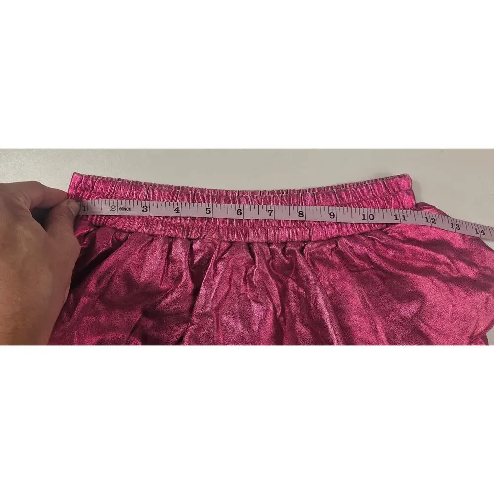 Grace Karin 12 years old hot pink shiny metallic bling teired layered skirt #